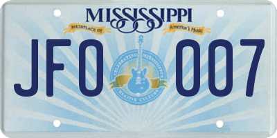 MS license plate JFO007