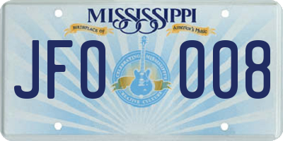 MS license plate JFO008