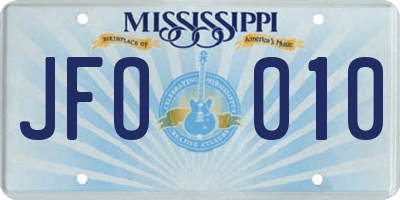 MS license plate JFO010