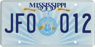 MS license plate JFO012