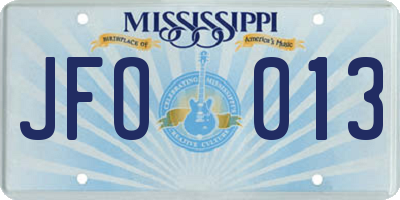 MS license plate JFO013