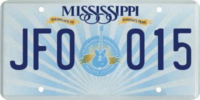 MS license plate JFO015