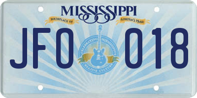 MS license plate JFO018