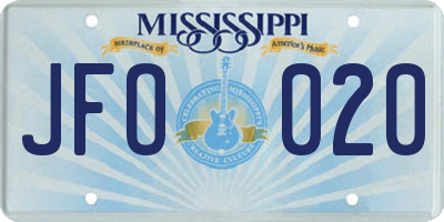 MS license plate JFO020