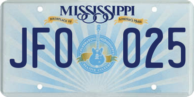 MS license plate JFO025