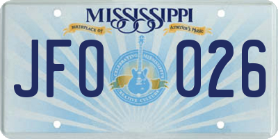 MS license plate JFO026