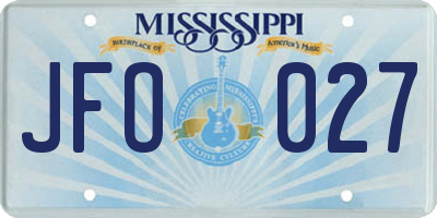 MS license plate JFO027