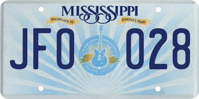 MS license plate JFO028