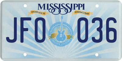 MS license plate JFO036