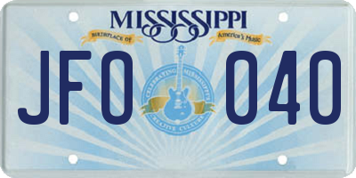 MS license plate JFO040