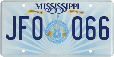 MS license plate JFO066