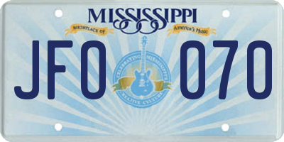 MS license plate JFO070