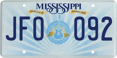 MS license plate JFO092