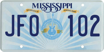 MS license plate JFO102