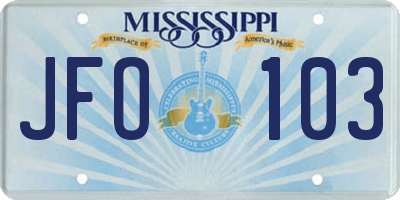 MS license plate JFO103
