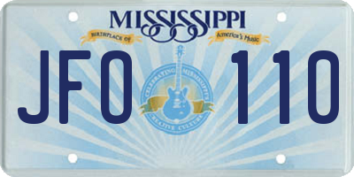 MS license plate JFO110