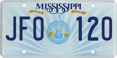 MS license plate JFO120