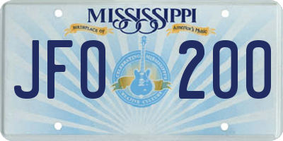 MS license plate JFO200
