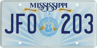 MS license plate JFO203