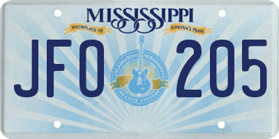 MS license plate JFO205