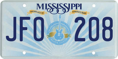 MS license plate JFO208
