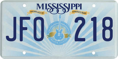 MS license plate JFO218