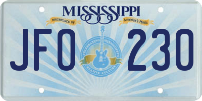 MS license plate JFO230