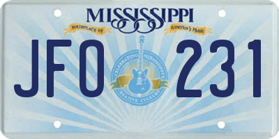 MS license plate JFO231