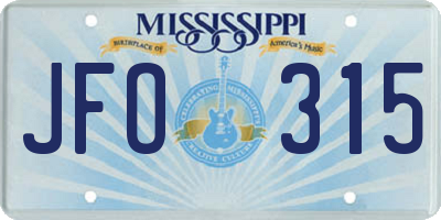 MS license plate JFO315