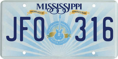 MS license plate JFO316