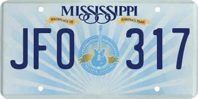 MS license plate JFO317