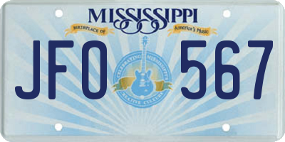 MS license plate JFO567