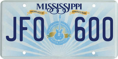 MS license plate JFO600