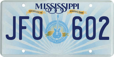 MS license plate JFO602