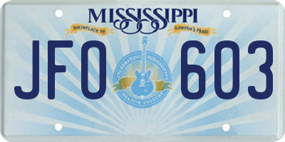 MS license plate JFO603