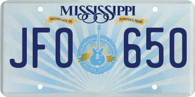 MS license plate JFO650