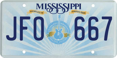 MS license plate JFO667