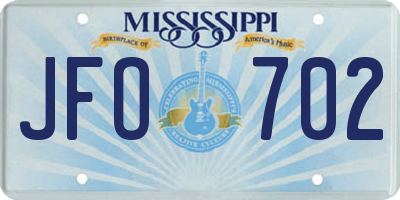 MS license plate JFO702
