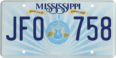 MS license plate JFO758