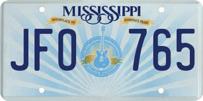 MS license plate JFO765