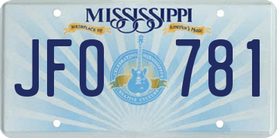 MS license plate JFO781