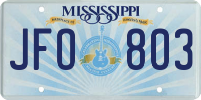 MS license plate JFO803