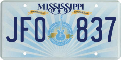 MS license plate JFO837