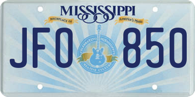 MS license plate JFO850