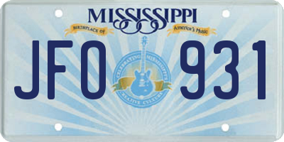 MS license plate JFO931