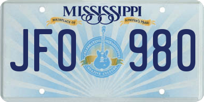 MS license plate JFO980