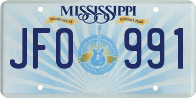 MS license plate JFO991