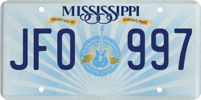MS license plate JFO997