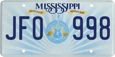 MS license plate JFO998