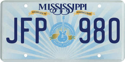 MS license plate JFP980